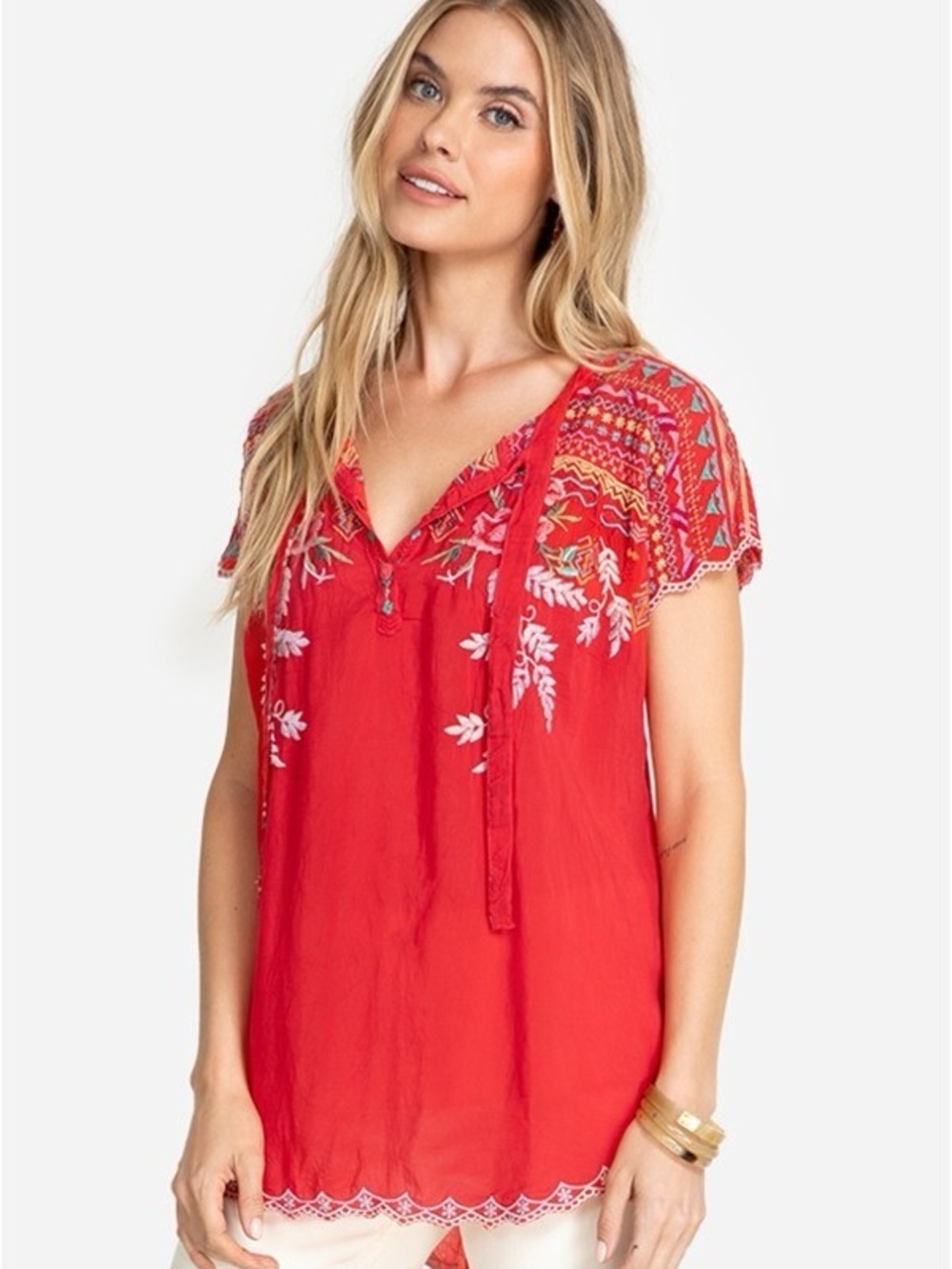 Johnny Was Collection Ref Embroidered Cupra Rayon Boho Blouse Top Small